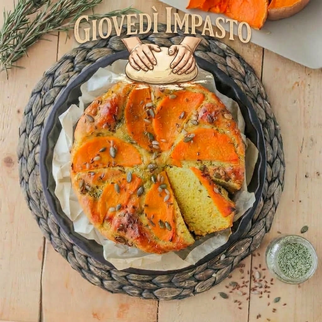 🤲 GIOVEDÌ IMPASTO #02 🤲Se c'è un ingrediente che in autunno mi conquista solo con il suo colore, è la zucca: la compro d'impulso e poi ci invento qualcosa! 🍁Benvenuti al secondo appuntamento della nostra rubrica con la:🎃 FOCACCIA ALLA ZUCCA 🍞Soffice come una nuvola, naturalmente dolce e dorata in superficie, resa ancora più speciale da una cascata di semini croccanti, irresistibili a ogni morso. Semplicemente pazzesca!🛒 INGREDIENTI BASE:• Impasto:🎃 400 g di zucca gialla🌾 300 g di farina 0 + 250 g 00🧃 ½ cubetto di lievito di birra (sciolto in 2 cucchiai d'acqua)🍯 1 cucchiaino scarso di miele💛 1 cucchiaino di curcuma (sciolta in 1 cucchiaio d'acqua)🫒 3 cucchiai di olio EVO🧂 3 pizzichi di sale💧 Acqua tiepida q.b.• Topping: Rosmarino, semi misti, fettine di zucca, salamoia (acqua, olio EVO e sale)👩‍🍳 I PASSAGGI IN BREVE:1️⃣ CUOCI LA ZUCCA: In forno a 200°C per 30 min. Sbucciala, passala al passaverdure e tieni qualche fetta da parte.2️⃣ IMPASTA: Unisci farine, zucca passata, lievito, miele, sale, olio, curcuma e poca acqua. Fai lievitare 1-2 ore fino al raddoppio.3️⃣ STENDI: Versa l'impasto in teglia oliata, stendi a mano e fai riposare 30 min.4️⃣ FOSSETTE E TOPPING: Affonda i polpastrelli, versa la salamoia (acqua, olio, sale, rosmarino) e completa con zucca e semini. Fai riposare altri 30 min.5️⃣ CUOCI: In forno a 250°C per ~30 min fino a doratura. Spennella con altra salamoia appena sfornata!📖 RICETTA COMPLETA:Dosi esatte e trucchi per un'alveolatura perfetta ti aspettano sul blog!🔗 Trovi il link nella bio del profilo (oppure nelle Stories di oggi)!📌 Salva il post per non perderlo e dimmi nei commenti: tu come la preferisci, semplice o farcita? 😋E ricordati… ci vediamo giovedì prossimo per impastare ancora insieme! 🌾#GetBready #GiovedìImpasto #FocacciaAllaZucca #FocacciaFattaInCasa #ManiInPasta #RicetteAutunnali #ComfortFood #RicetteFacili #RicetteDiStagione